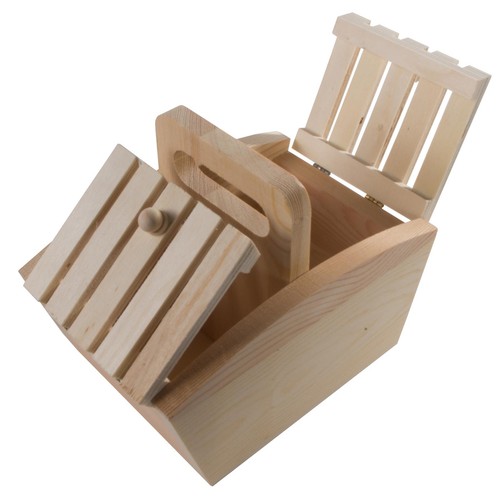 Kleine holz fadenbox mit griff - mit,